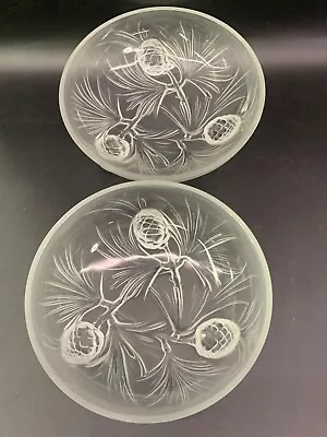 SET Of 2 Vtg VERLYS FRANCE OPALESCENT FROST Crystal GLASS Bowls PINE CONE Acorn • $75