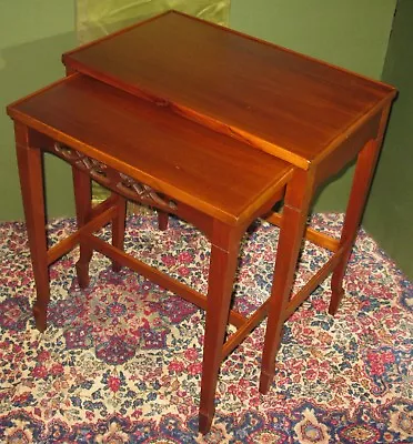 Vintage Berkey & Gay Solid Mahogany Set Of 2 Nesting Tables Shapely Legs Ca1920  • $595