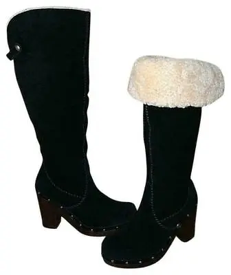 £99.99 • Buy Ugg® Australia Lillian Tall Black Suede Clog Boots Uk 4.5 Eur 37 Usa 6 Rrp £325