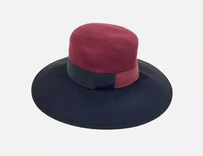 NEW $295 Marzi Firenze Italy Women's Black Red Wool Felt Wide Brim Round Sun Hat • $69.98