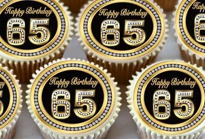 65th Age 65 Birthday Black Edible Cupcake Toppers Premium Decorations 3589 • £4.99