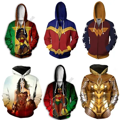 Cosplay Wonder Woman 3D Hoodies Superhero Adult Sweatshirts Jackets Coat Costume • £16.80