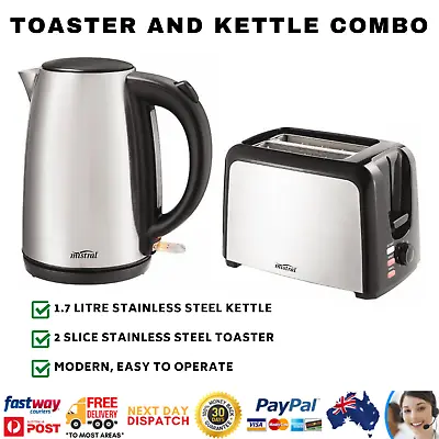 Mistral Breakfast Pack Stainless Steel 1.7L Kettle 2 Slice Toaster Set 2200W • $80.13