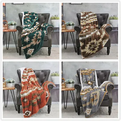 HST Southwest Rustic Sherpa Fleece Throw Blanket Ultra Soft Cozy Plush Blanket • $28.79