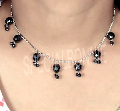 $130 • Buy Beautiful 4-8mm Certified Black Diamond Necklace In 925 Silver