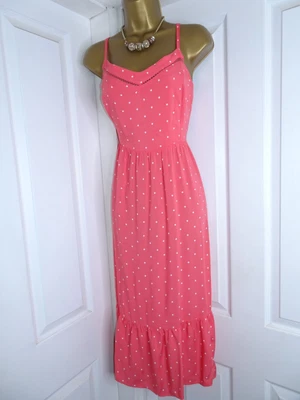 £0.99 • Buy M&S Coral Polka Dot Print Midi Dress Size 10 Spring Summer Season