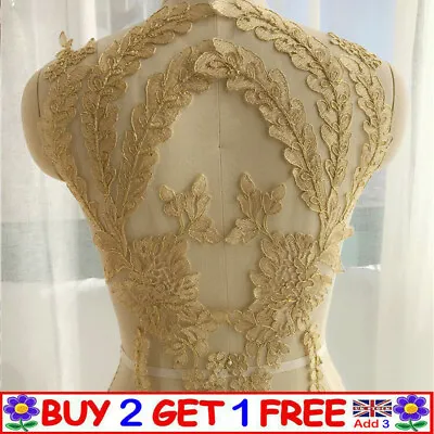 £6.99 • Buy Trims DIY Embroidery 1 Pair Applique Lace Flowers Bridal Wedding Dress Crafts