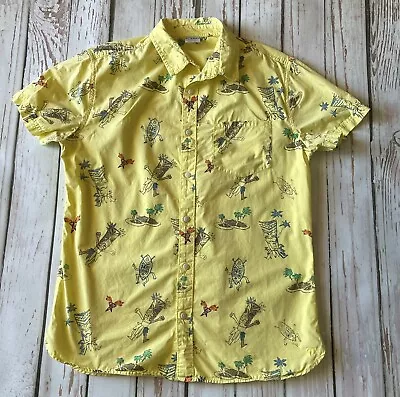 Vintage Hang Ten Hawaiian Shirt Men’s Medium Yellow Short Sleeve Tiki Dancers • $12.99