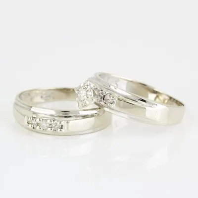 Vintage 14k White Gold & Diamond Bridal Wedding Band Engagement Ring Set • $489.99