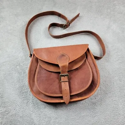 Satchel And Fable Bag Purse Vintage Style Genuine Brown Leather Cross Body • $37.95
