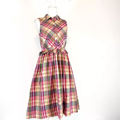 J. Crew Size 4 Plaid Sleeveless Shirtdress Fit Flare Lined Preppy Summer Dress • $43.99