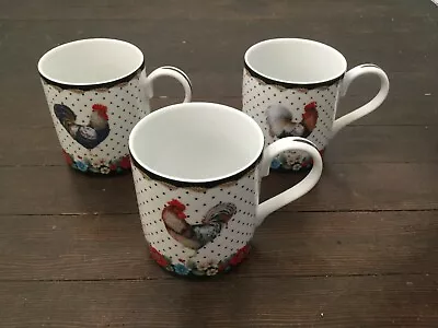 Vera Bradley My Home Black White Spotted Rooster Andrea Sadek Set 3 Coffee Mug • $17