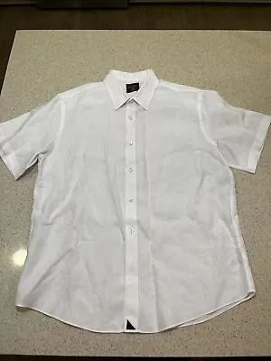 Untuck It Mens 100% Linen White Button Up Short Sleeve Shirt Large EUC • $22.50