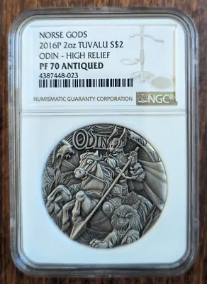 2016 P Norse Gods Odin High Relief Antiqued 2 Oz Silver Viking Coin NGC PF70 • $53.01