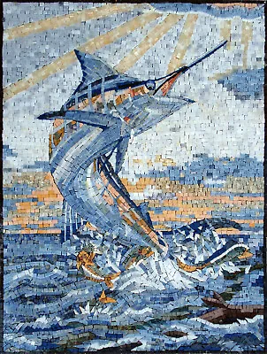 AN008 23.62 ×31.5  Sailfish Handmade Marble Mosaic Art Design • $969