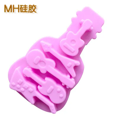 5 Pink Guitars Silicone Mould Chocolate Fondant Jelly Ice Cube Mold • £2.77