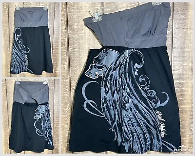 Metal Mulisha Amante Skull Feathers Black Gray Womens Dress Sz Medium NWOT • $29.99