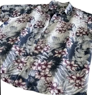 Cubavera Linen Blend Floral Hawaiian Aloha Button Up Shirt Short Sleeve Men XL • $21.99