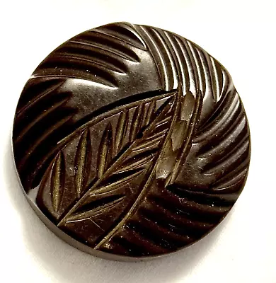 VTG Antique Large 1.75” Carved Bakelite Button Floral Leaf Motif BA1 • $29.97