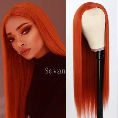 Long Straight Lace Front Wig Orange Hair Synthetic Heat Resistant Wigs For Women • $19.25