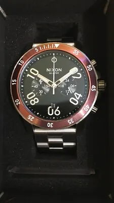 Nixon Ranger Chrono Stainless Steel Black/Burgundy Red 44mm Watch A549-008 • $174.99