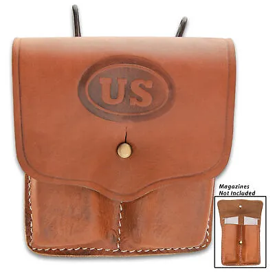 1911 Leather Double Mag Pouch For Colt .45 Magazines Fits USGI Pistol Belt Brown • $18.98