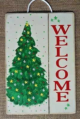 WELCOME CHRISTMAS TREE SIGN Wall Art Door Hanger Plaque Holiday Winter Decor • $13