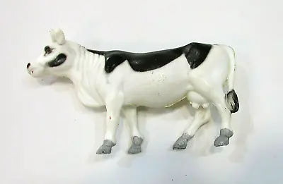 Vintage 1960's Hollow Hard Plastic Black White Small 3x5 Toy Model Cow Figurine • $15