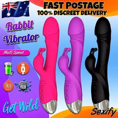 Rabbit Vibrator Multi Speed G Spot Large Dildo Vaginal Clit Female Wand Sex Toy • $29.95