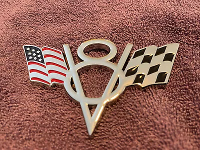 $8.50 • Buy Metal Chrome V8 Emblem With American Flag Checkered Flag Fender Trunk In Stock