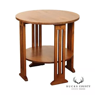 Stickley Mission Collection Oak Two-Tier Round Side Table • $995
