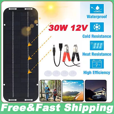 30W Solar Panel 12V Trickle Charger Battery Charger Kit Maintainer Boat Car RV • £12.99