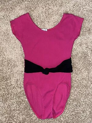 Vintage 80's 90s Leggs Activewear Pink /Black Knot Waist Size Large Leotard READ • $59