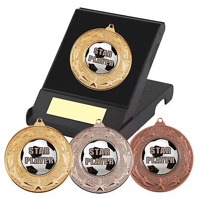 Star Player Football Medal In Box Free Engraving Metal Football Medals • £6.25