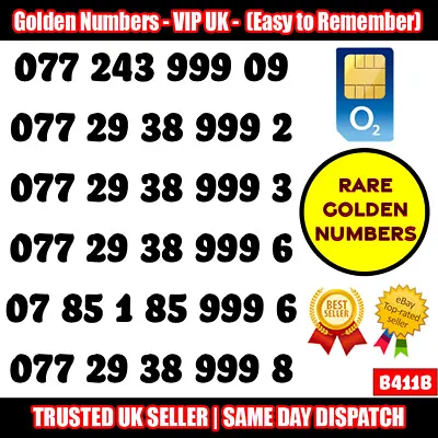 Gold Easy Mobile Number Memorable Platinum Vip Uk Pay As You Go Sim Lot - B411b • £9.95