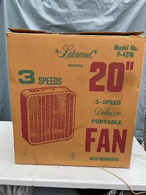 Vintage Lakewood Box Fan 3 Speed P 47 M Thermostat Aluminum Blades Brown • $150