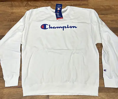 Champion Sweatshirt Men's Classic Script Logo Authentic Color White Size XL • $28.96
