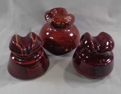 Lot Of 3 Vintage Brown Ceramic Insulators Groove Top • $9.99