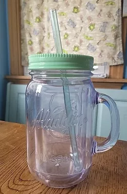 Aladdin Mason Jar Tumbler Insulated 32oz Plastic Travel Mug Teal Lid & Straw • $30