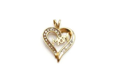 10k Yellow Gold Diamond Mom Heart Pendant 0.25 CTW • $89.99