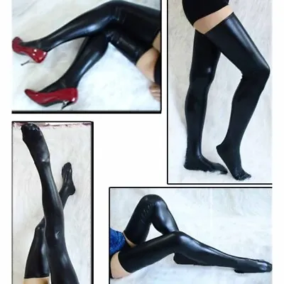 Mens Over Knee Leather Wet-look Thigh High Strech Stocking Footed Stockings • £7.03