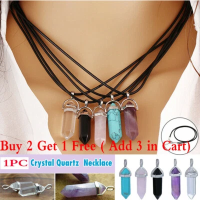 $3.52 • Buy 1PC Crystal Quartz Point Hexagonal Healing Pendant Chakra Necklace Gemstone