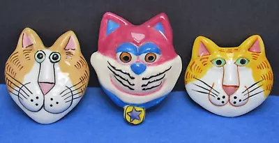 Cat Face Porcelain Ceramic Refrigerator Magnets Colorful Whimsical Lot Of 3 • $12