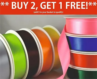 Double Sided Satin Ribbon Rolls Reels 3mm 6mm 10mm 15mm 25mm 38mm 50mm Wide Roll • £2.58