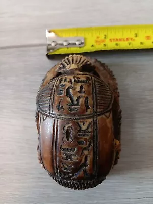 Vintage Carved Egyptian Scarab Sculpture With Hieroglyphics • £10