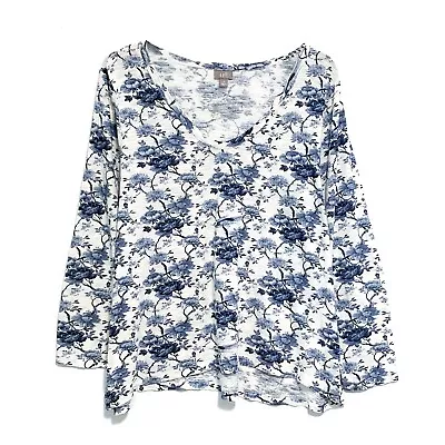 J. Jill Blue & White Floral Print V-Neck Pullover Top Size XL • $16.99