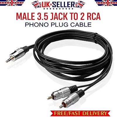 £5.65 • Buy 3.5mm Stereo Jack To 2 X RCA Twin PHONO Audio Cable Aux Lead 1.5m To 10m GOLD