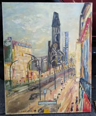 Vintage Modernist Oil Painting Landscape Streetscape Cityscape Berlin Germany • $168.75