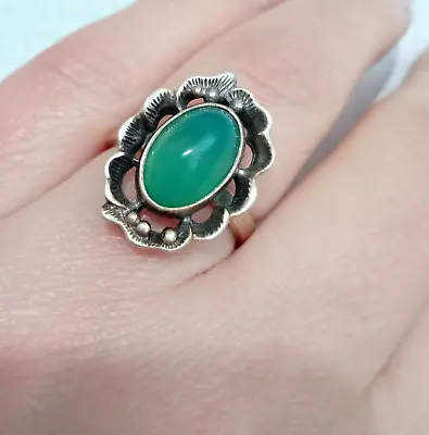 Ring Natural Chrysoprase Sterling Silver Star USSR. Vintage Women's Jewelry S6.7 • $75