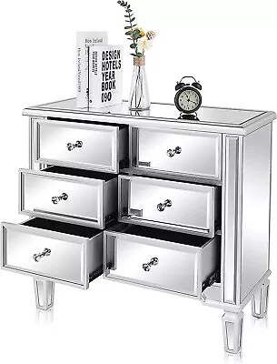 VINGLI Mirrored Dresser For Bedroom With 6 Storage Drawer Modern Chest Of Drawer • $231.59